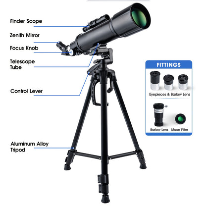UBSSO Telescope 70 mm Aperture 400 mm Refractor Astronomical Portable Telescope for Adults Beginners with Tripod Carrying Bag White
