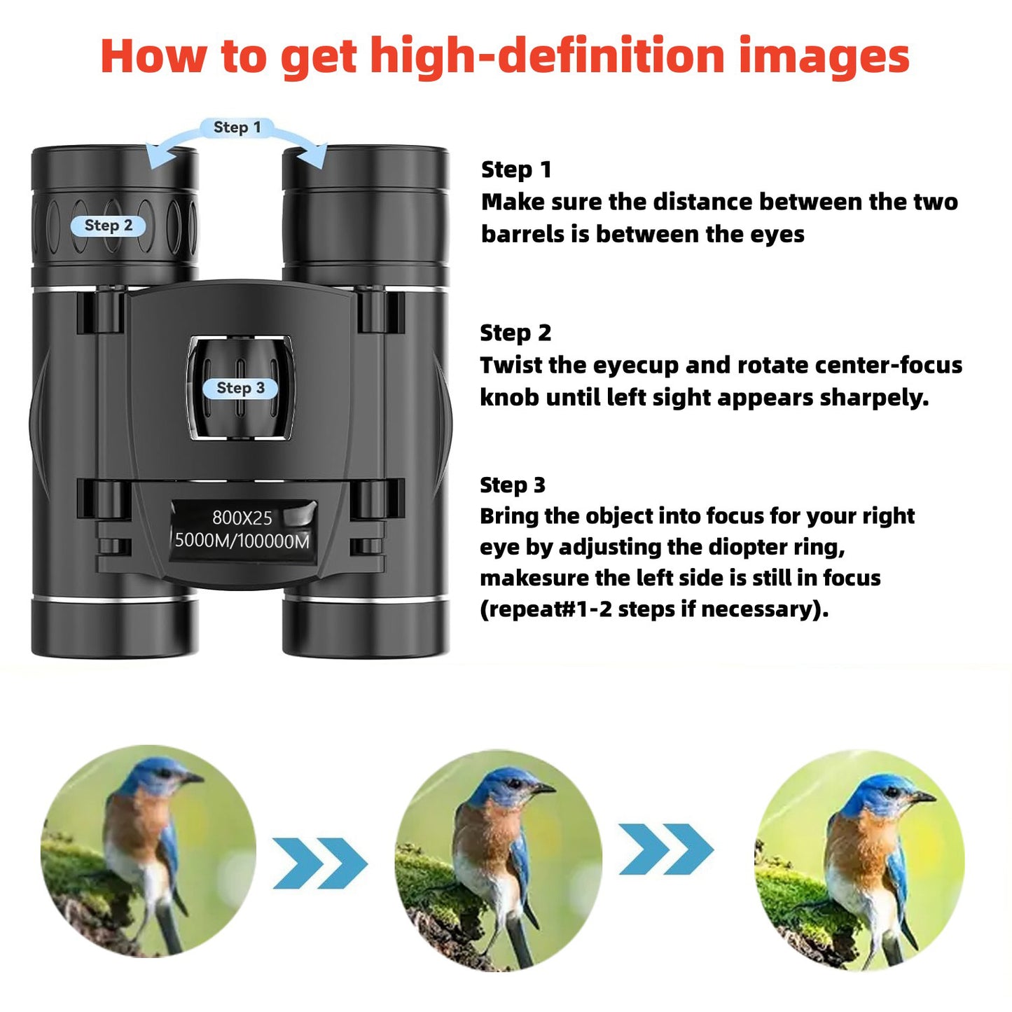 800X25 Binocular for Adults with BAK4 Prism Lens High Powered Mini Pocket Binoculars Telescope for Bird Watching, Hunting, Concert, Theater, Opera, Traveling, Sightseeing
