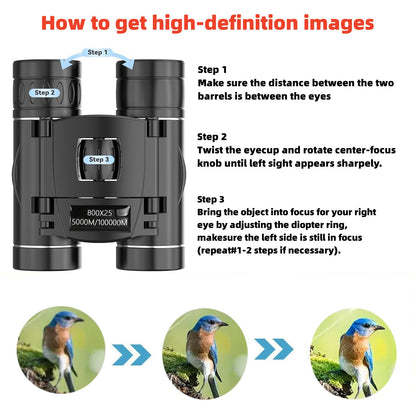800X25 Binocular for Adults with BAK4 Prism Lens High Powered Mini Pocket Binoculars Telescope for Bird Watching, Hunting, Concert, Theater, Opera, Traveling, Sightseeing