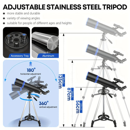 UBSSO Professional 80mm Diameter 600mm Telescope for Adults,Astronomical Observation with Tripod, Phone Bag,Best Christmas & Birthday Gift,Black