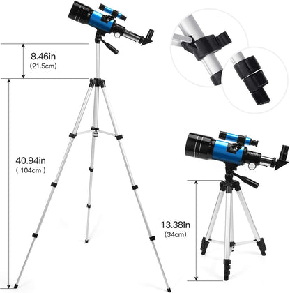 Telescope for Kids Adults, 70mm Aperture 300mm Telescopes for Astronomy Beginners, 15X-150X Magnification Refractor Telescope, Phone Adapter, Blue