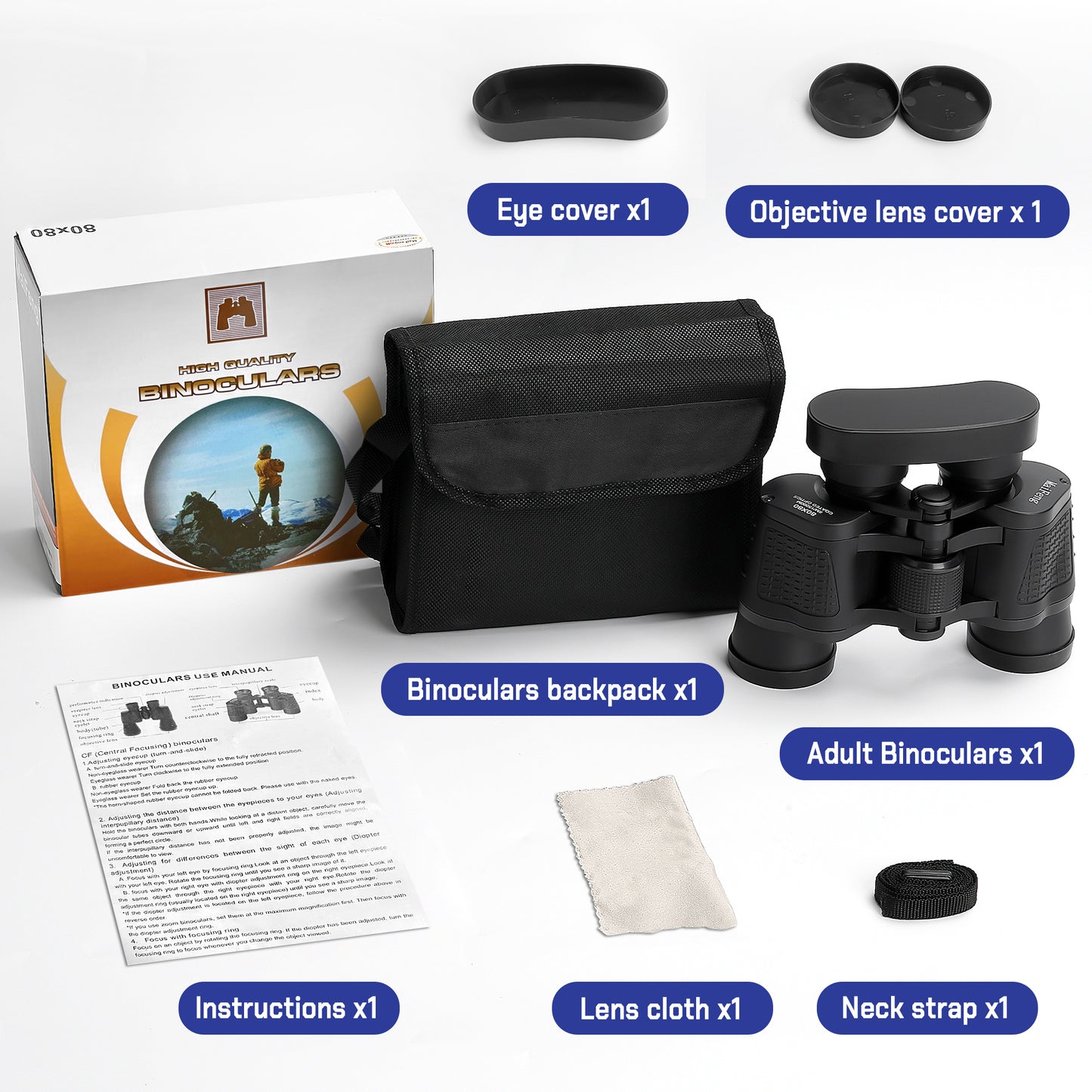 High Powered 80x80 Binoculars for Adults, HD Vision with 50mm Large Lens for Bird Watching, Hunting & Stargazing