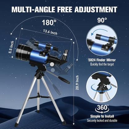 UBSSO Refractor Star Telescope for Adults: 70mm Aperture 300mm Focal Length 15X-150X，Ideal for Stargazing, Planetary Observation, Moon Exploration