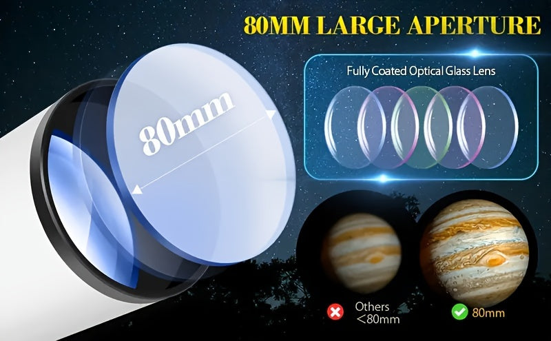 UBSSO Astronomical Telescope, 80mm Aperture 600mm Telescopes For Adults Astronomy, Fully Mult-Coated High Powered Refracting Telescope，white