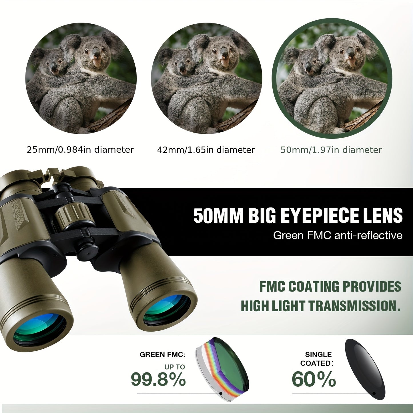 UBSSO 10X50 Binoculars for Adults High Powered With Phone Adapter Ideal For Bird Watching, Travel ,Hunting, Black