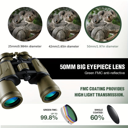 UBSSO 10X50 Binoculars for Adults High Powered With Phone Adapter Ideal For Bird Watching, Travel ,Hunting, Mud