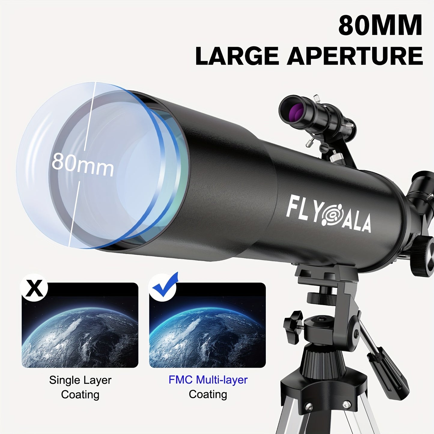 UBSSO Telescope for Adults,80mm Aperture 600mm Focal Length Beginners Astronomical Telescope for Adults (30X-750X),Refractor Astronomy telescopes