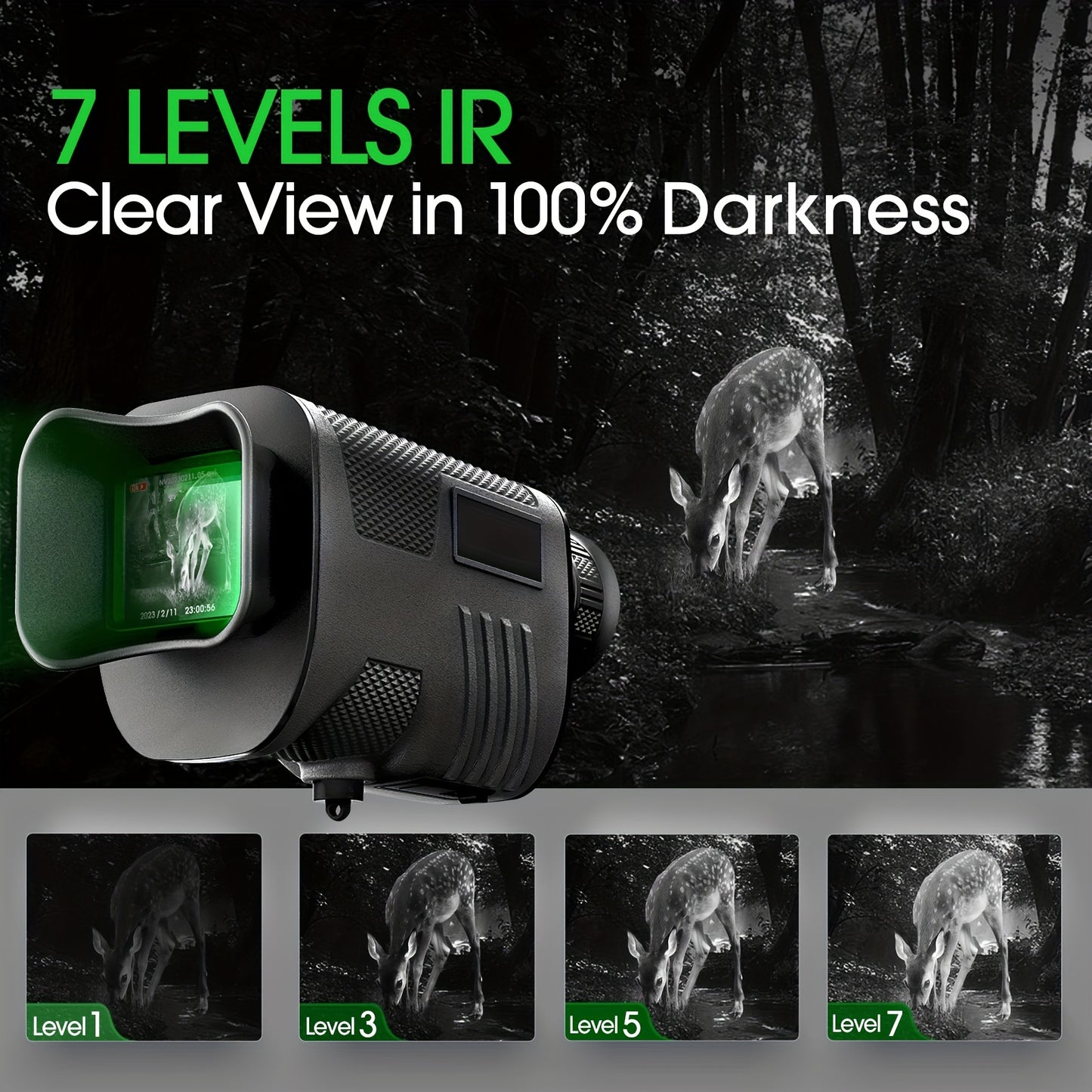 UBSSO Digital Infrared Vision Monocular Telescope 4K Digital Infrared with 2" Larger Screen, 8X Digital Zoom, Gray for  Hunting,Fishing,Camping, Black