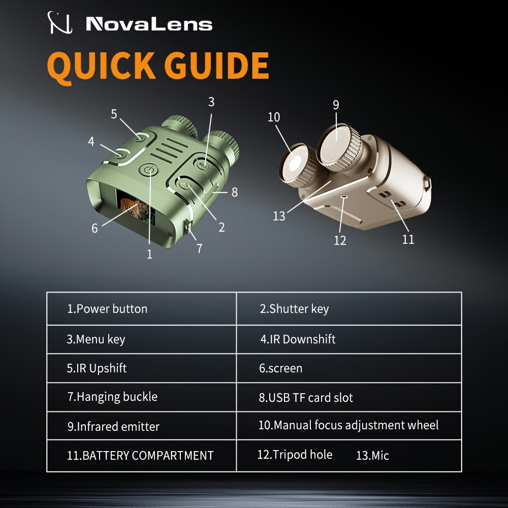 UBSSO Lens 2.5K Binoculars Goggles HD 10X Zoom, Day Use 800m Range, Photo Video Recording for Hunting,Fishing,Camping with 2.4" Screen,Green