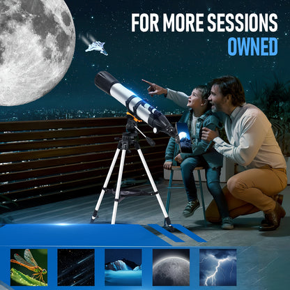 UBSSO Refractor Telescope Kit for Adults Beginners - 90mm Aperture, Manual Focus, Up to 675x Magnification Ideal for Stargazing, Moon Watching