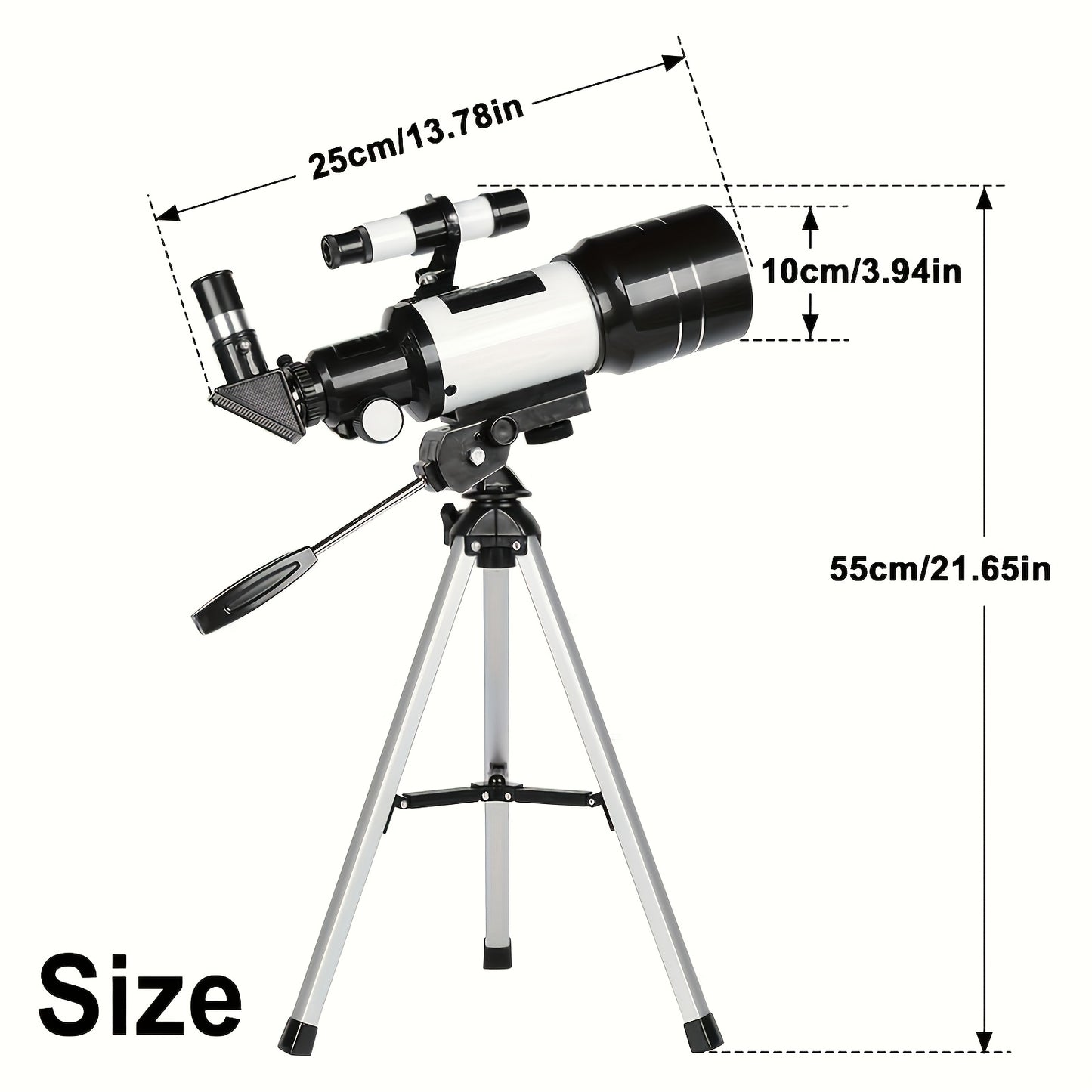 Astronomical Telescope, Objective Lens Focal Length 300, Aperture 70, Maximum Magnification 150 Times, Equipped with a Finder Scope,a Tripod,Black