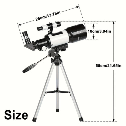 Astronomical Telescope, Objective Lens Focal Length 300, Aperture 70, Maximum Magnification 150 Times, Equipped with a Finder Scope,a Tripod,Black
