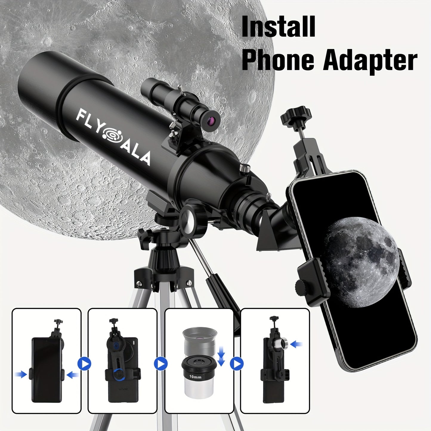 Telescope for Adults,80mm Aperture 600mm Focal Length Beginners Astronomical Telescope for Adults (30X-750X),Refractor Astronomy telescopes,Black