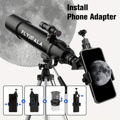 Telescope for Adults,80mm Aperture 600mm Focal Length Beginners Astronomical Telescope for Adults (30X-750X),Refractor Astronomy telescopes,Black