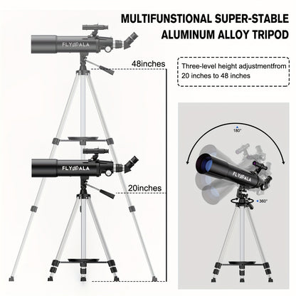 Telescope for Adults,80mm Aperture 600mm Focal Length Beginners Astronomical Telescope for Adults (30X-750X),Refractor Astronomy telescopes,Black