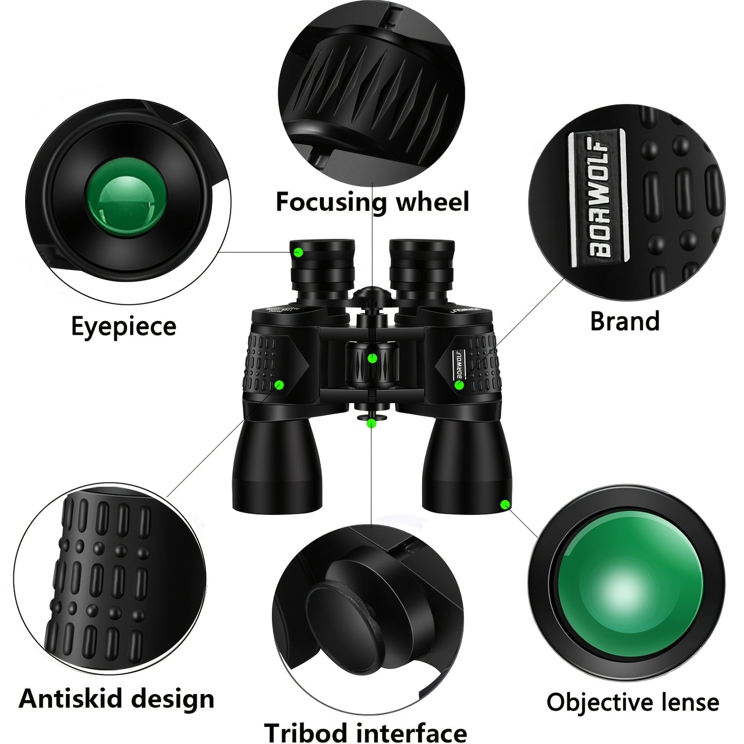 UBSSO 10X50 High Definition Binoculars,Center Focus, Rubber Material,with 50mm Objective Lens, for Travel,Concerts, and Adventure Scenery, Black