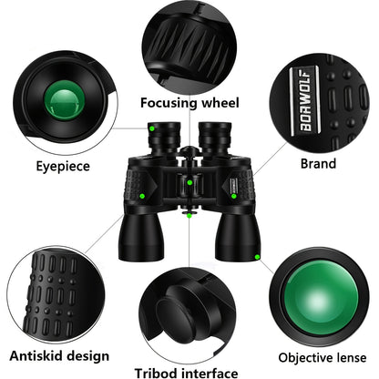 UBSSO 10X50 High Definition Binoculars,Center Focus, Rubber Material,with 50mm Objective Lens, for Travel,Concerts, and Adventure Scenery, Black