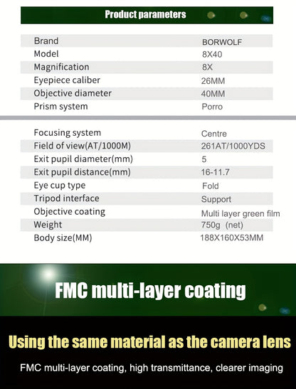 8X40 High Magnification Long Range Zoom Hunting Telescope Binoculars, HD Professional Zoom Bird Watching Bird Travel Hunting,Black, UBSSO﻿