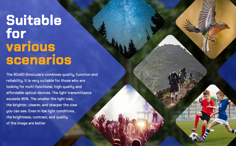 High Powered 80x80 Binoculars for Adults, HD Vision with 50mm Large Lens for Bird Watching, Hunting & Stargazing