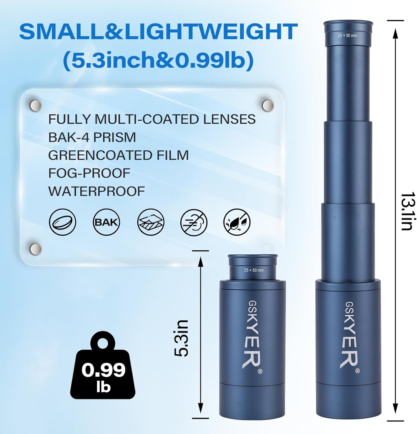 Gskyer 25x50 Monocular Telescope, Monoculars for Adults High Powered: Compact HD Zoom Scope for Men Gifts Cool Gadgets with BAK4 Prism & FMC Lens